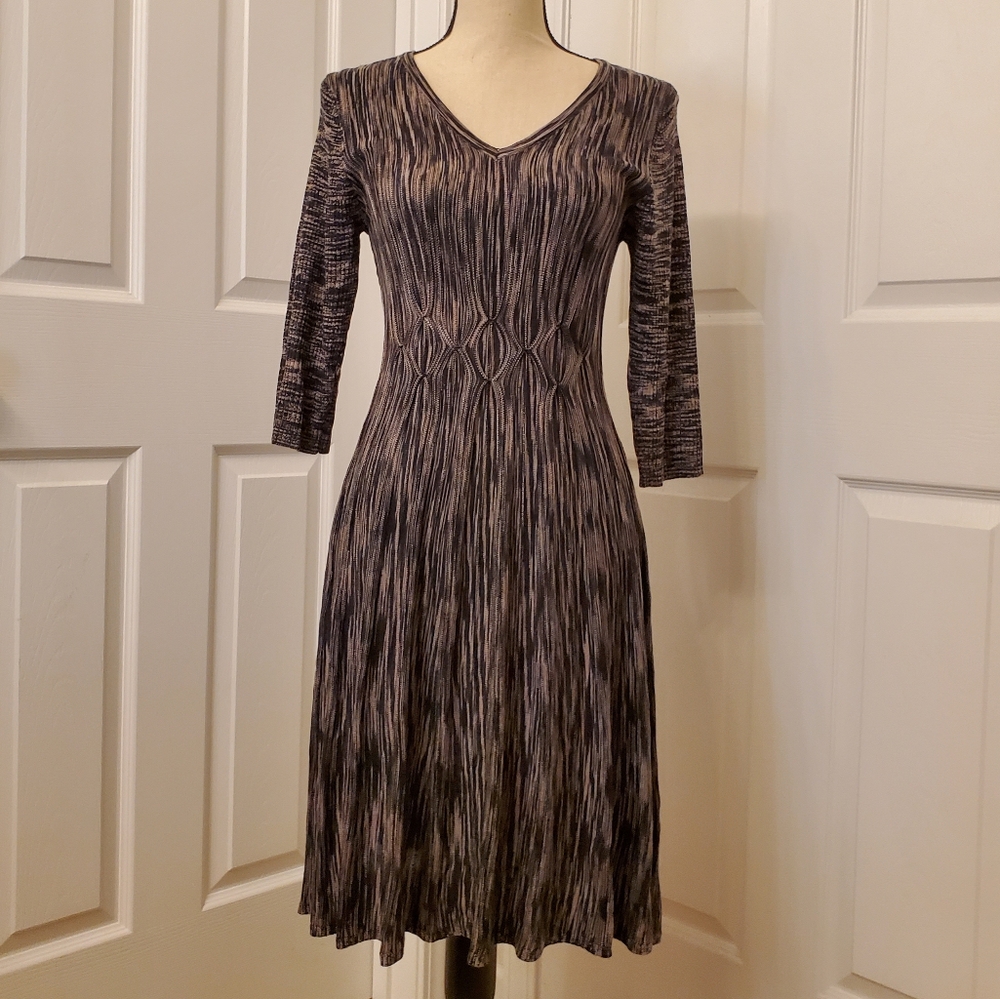 CONNECTED APPAREL Exquisite knit grey/black midi-length dress 3/4 sleeves size S